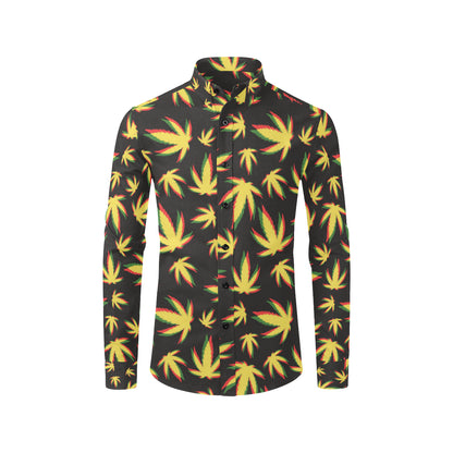 Pot Leaf Pattern Print Design A02 Men's Long Sleeve Shirt