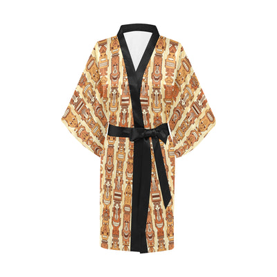 Tiki Orange Vertical Pattern Women Kimono Robe