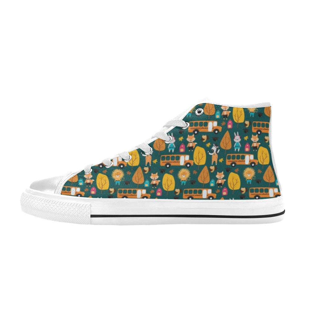 School Bus Print Design LKS309 High Top Women's White Shoes