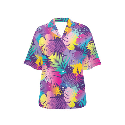 Palm Leaf Pattern Print Design A04 Women's Hawaiian Shirt