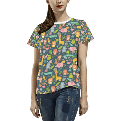 Safari Animal Cartoon Print Design LKS305 Women's  T-shirt
