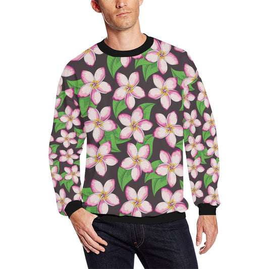 Pink Plumeria Pattern Print Design PM019 Men Long Sleeve Sweatshirt