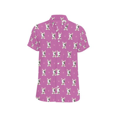 Bull Terrier Happy Print Pattern Men's Short Sleeve Button Up Shirt