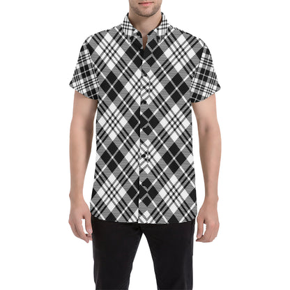 Plaid Black White Pattern Print Design A02 Men's Short Sleeve Button Up Shirt