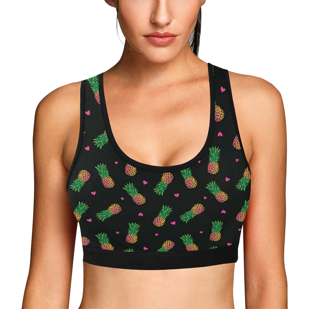 Neon Pineapple Pattern Print Design A04 Sports Bra