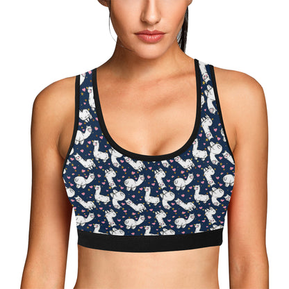 Alpaca Heart Star Design Themed Print Sports Bra