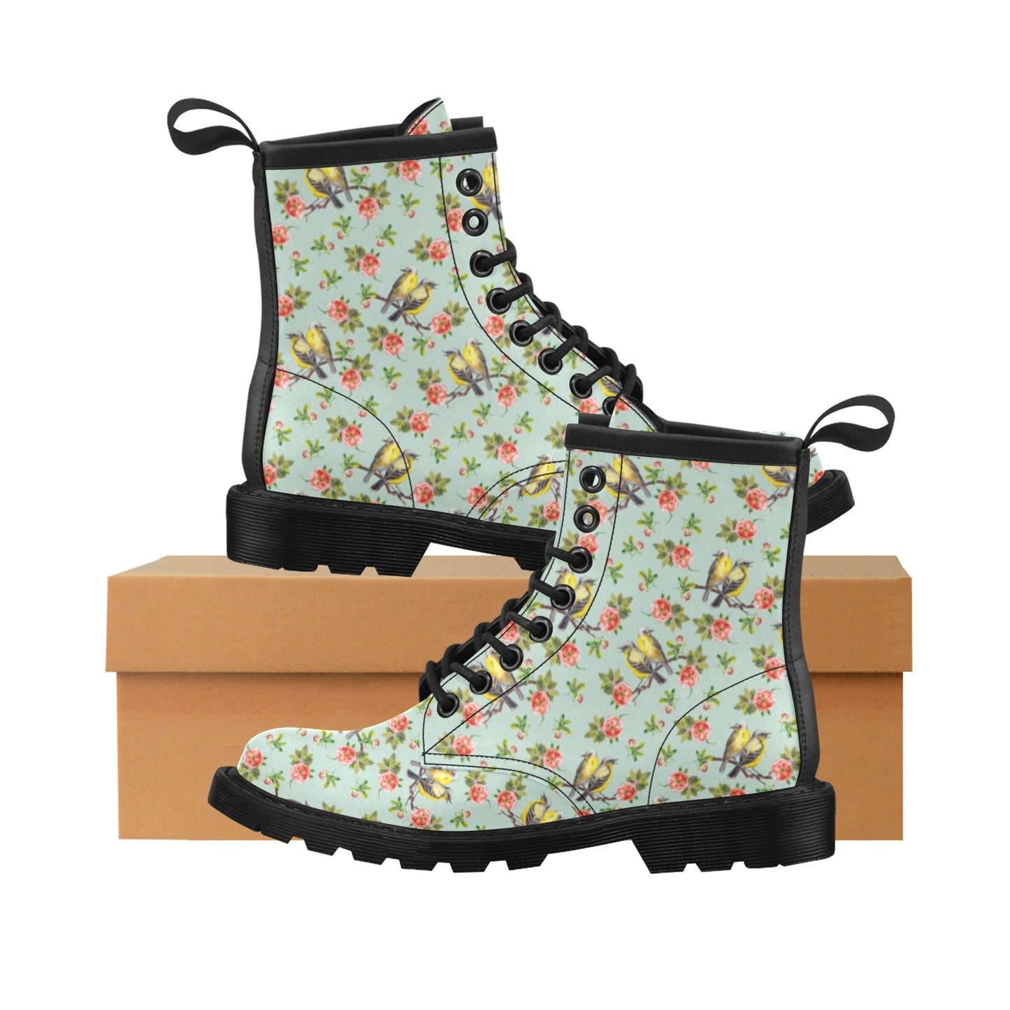 Bird with Red Flower Print Pattern Women's Boots