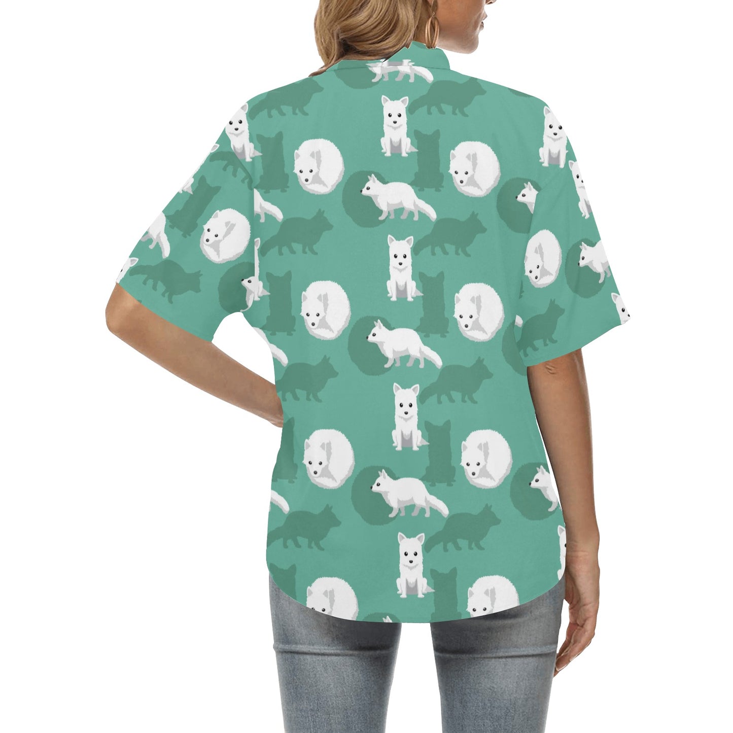 Arctic Fox Pattern Print Design Women's Hawaiian Shirt