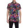 Neon Color Tropical Palm Leaves Men's Short Sleeve Button Up Shirt