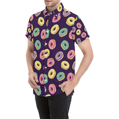 Donut Pattern Print Design DN08 Men's Short Sleeve Button Up Shirt