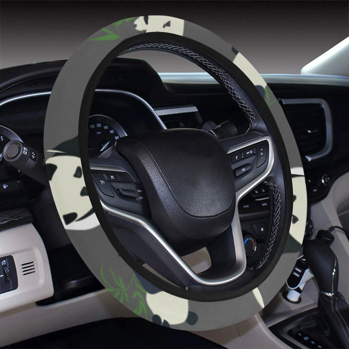 Panda Pattern Print Design A06 Steering Wheel Cover with Elastic Edge