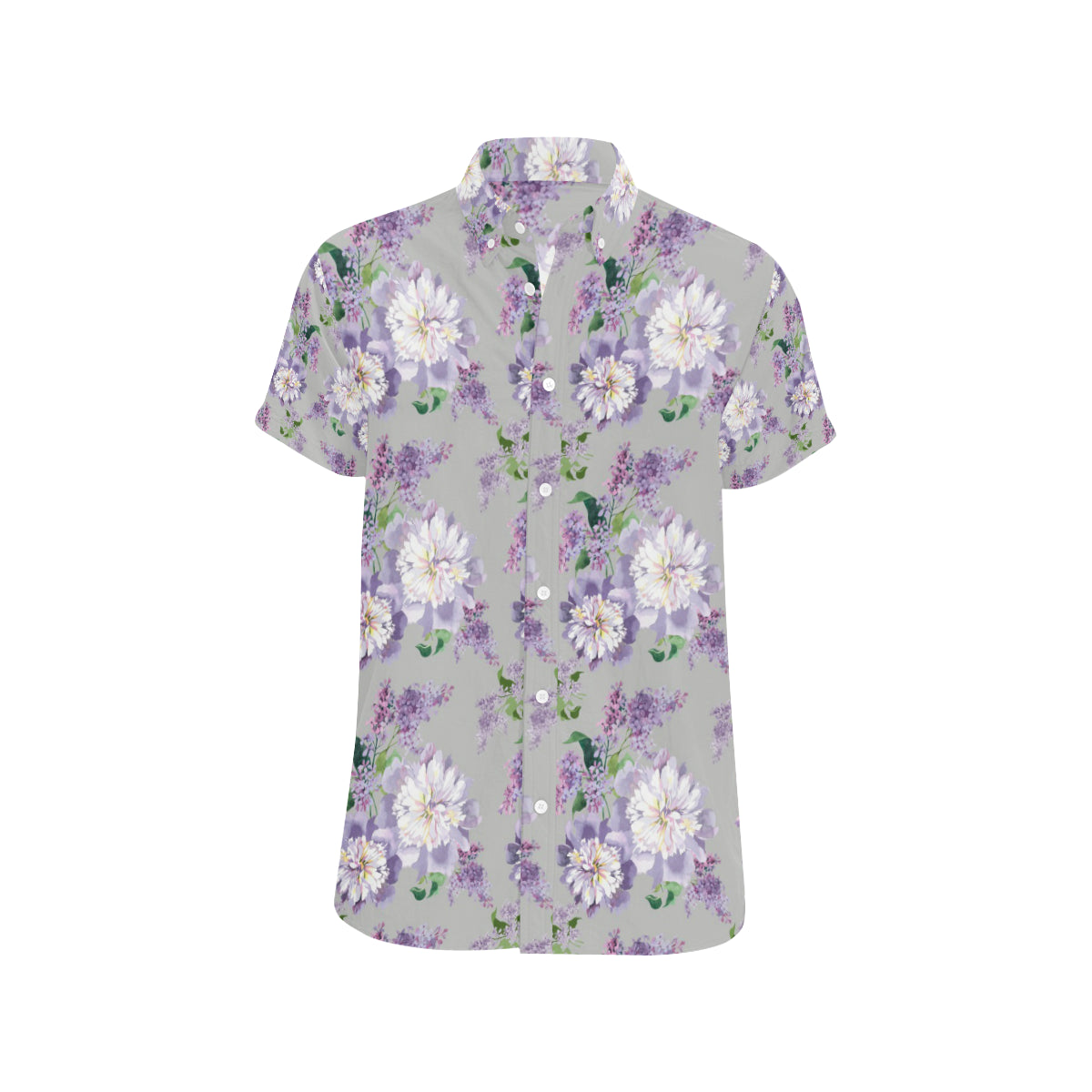 Lilac Pattern Print Design LI07 Men's Short Sleeve Button Up Shirt