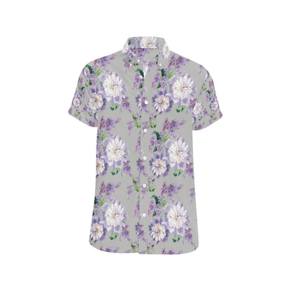 Lilac Pattern Print Design LI07 Men's Short Sleeve Button Up Shirt