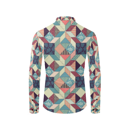 Patchwork Pattern Print Design 02 Men's Long Sleeve Shirt