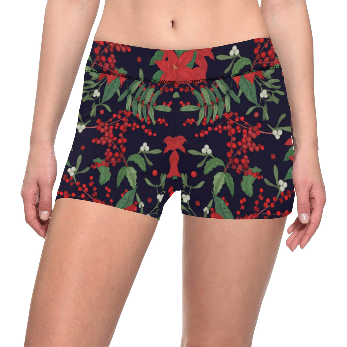 Poinsettia Pattern Print Design POT02 Yoga Shorts