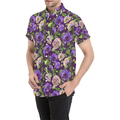 Lisianthus Pattern Print Design LT03 Men's Short Sleeve Button Up Shirt
