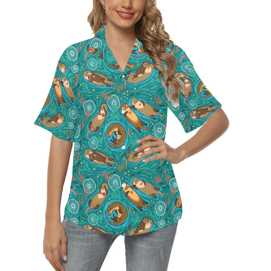 Sea Otter Pattern Print Design 01 Women's Hawaiian Shirt