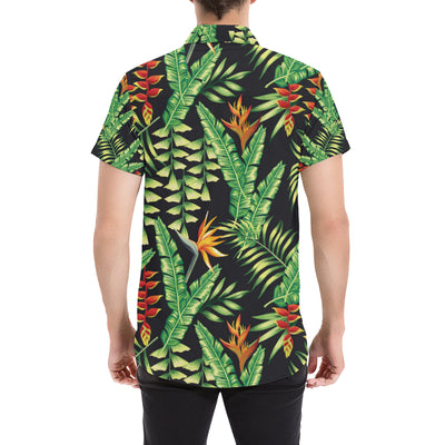 Hawaiian Flower Tropical Palm Leaves Men's Short Sleeve Button Up Shirt