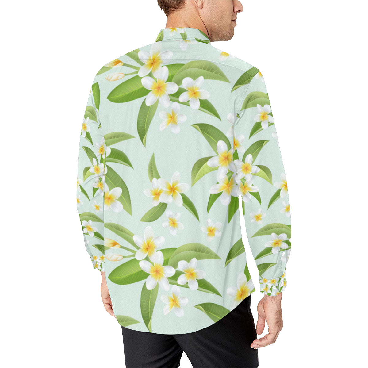 Yellow Plumeria Pattern Print Design PM024 Men's Long Sleeve Shirt