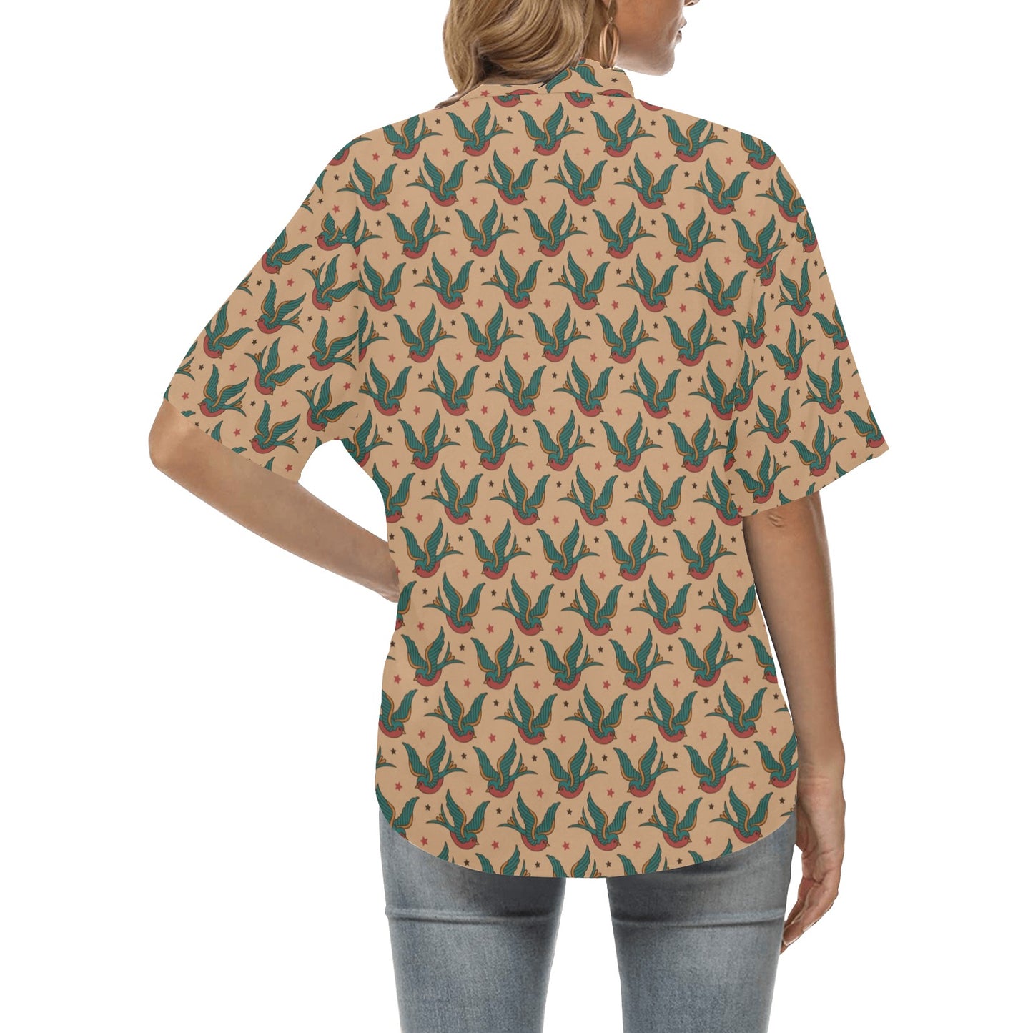 Old School Tattoo Swallow Design Women's Hawaiian Shirt