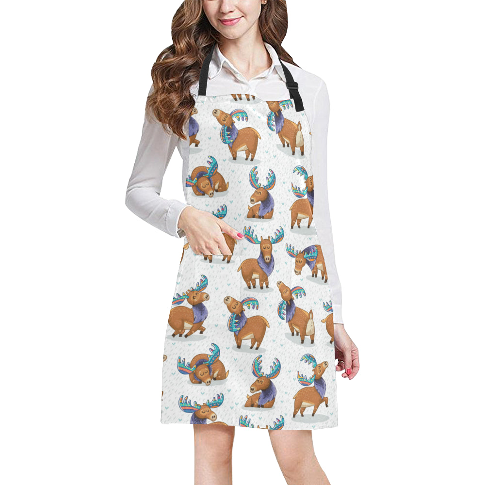 Moose Cute Pattern Print Design 01 Apron with Pocket
