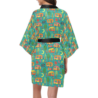Camping Camper Pattern Print Design 05 Women's Short Kimono