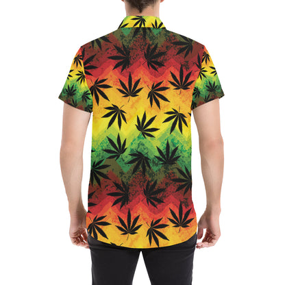 Rasta Pattern Print Design A02 Men's Short Sleeve Button Up Shirt