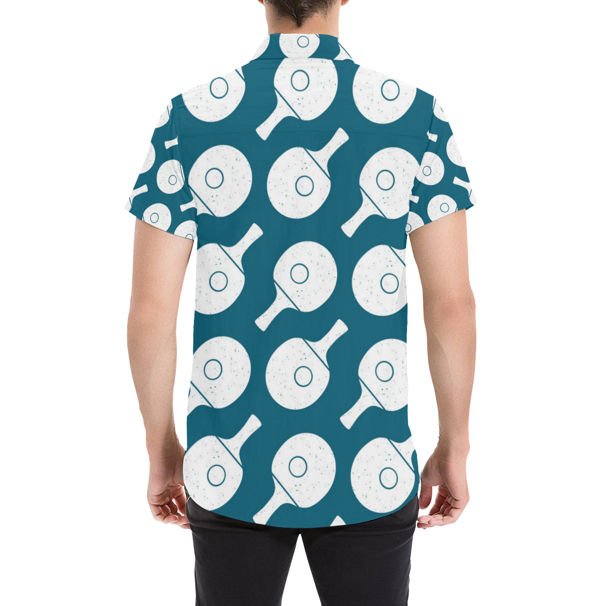 Ping Pong Pattern Print Design A02 Men's Short Sleeve Button Up Shirt