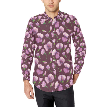 Peony Pattern Print Design PE010 Men's Long Sleeve Shirt