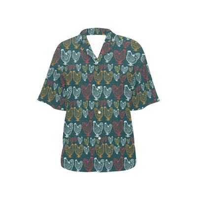 Rooster Hand Draw Design Women's Hawaiian Shirt