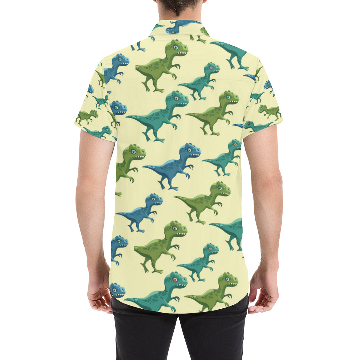 T Rex Pattern Print Design A04 Men's Short Sleeve Button Up Shirt
