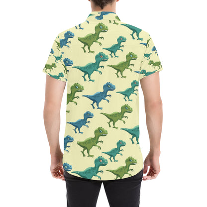 T Rex Pattern Print Design A04 Men's Short Sleeve Button Up Shirt