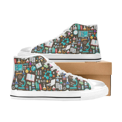 Science Print Design LKS303 High Top Women's White Shoes