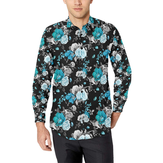 Rose Pattern Print Design A02 Men's Long Sleeve Shirt