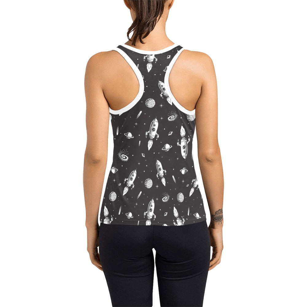 Space Rocket Print Design LKS303 Women's Racerback Tank Top