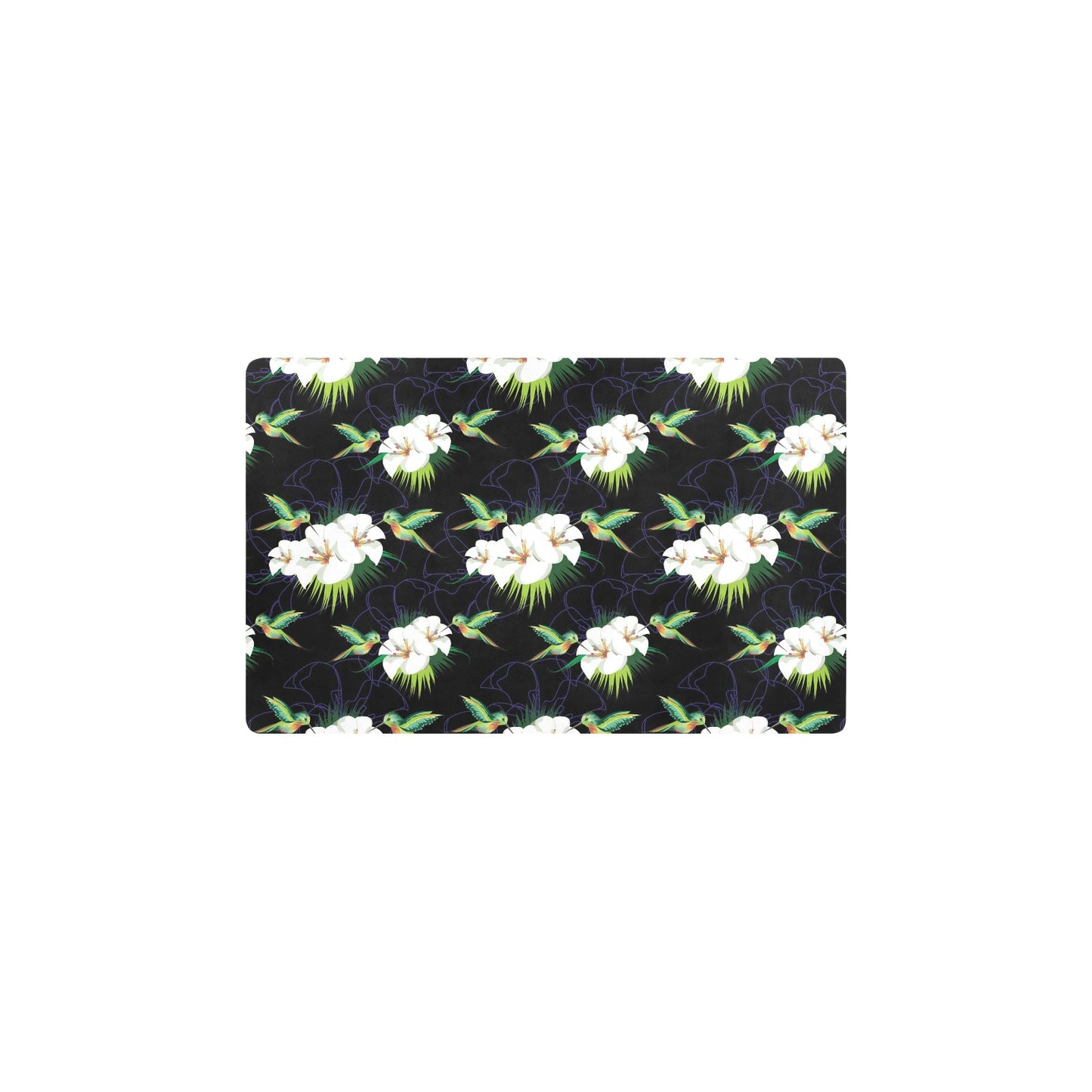 Hummingbird with Flower Pattern Print Design 03 Kitchen Mat