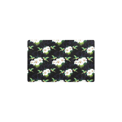 Hummingbird with Flower Pattern Print Design 03 Kitchen Mat