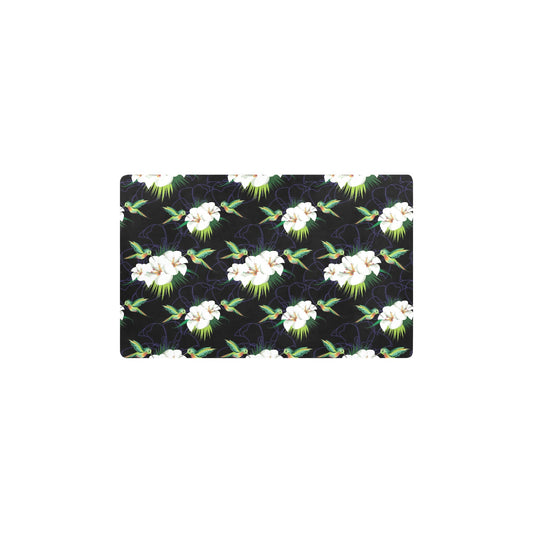 Hummingbird with Flower Pattern Print Design 03 Kitchen Mat