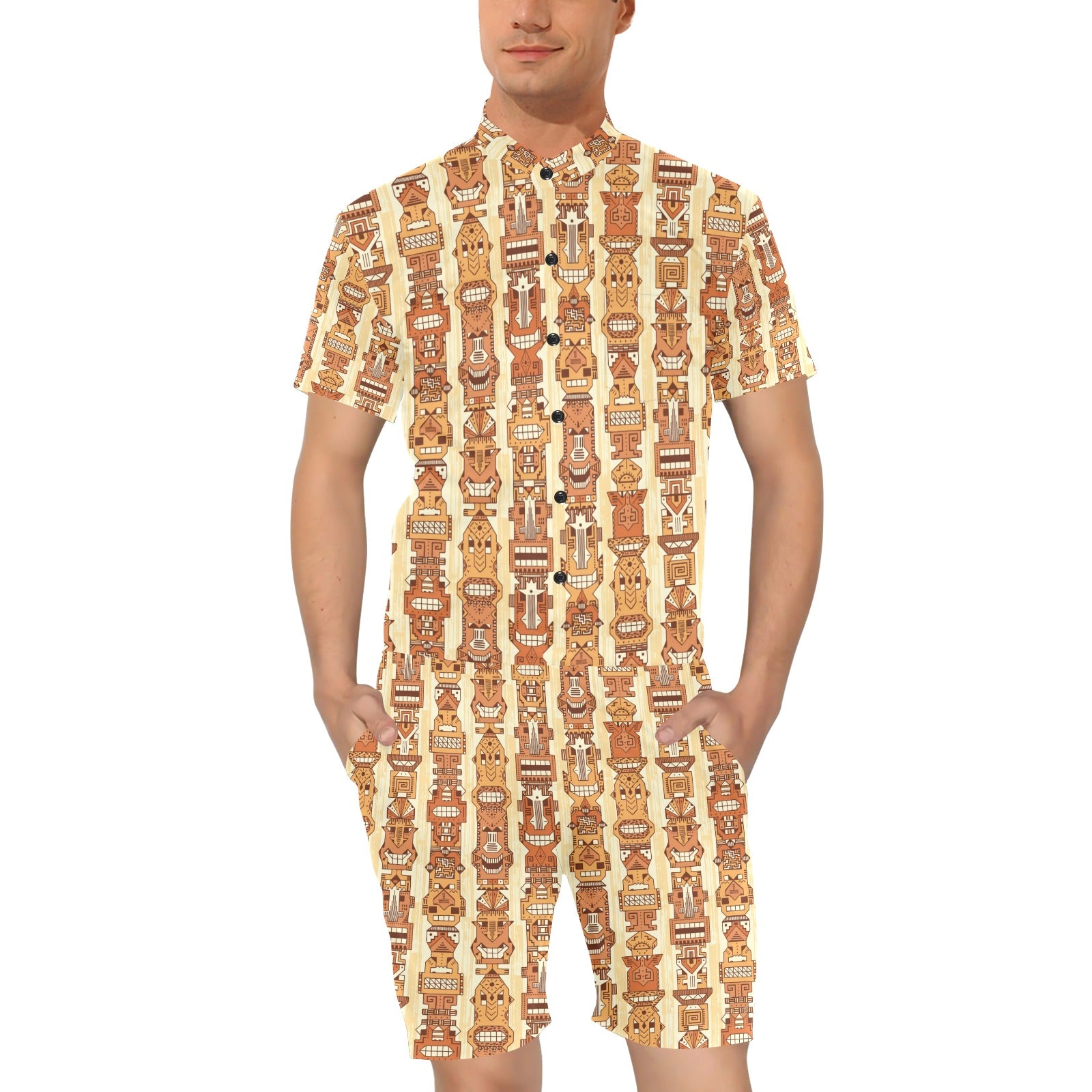 Tiki Orange Vertical Pattern Men's Romper