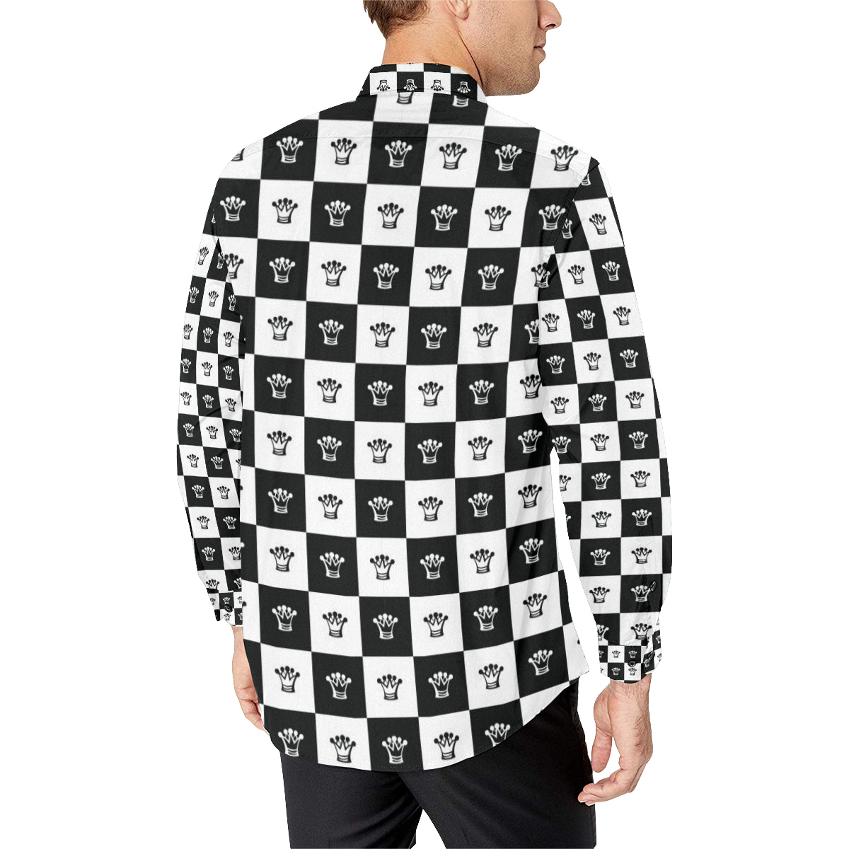 Checkered Flag Crown Pattern Men's Long Sleeve Shirt