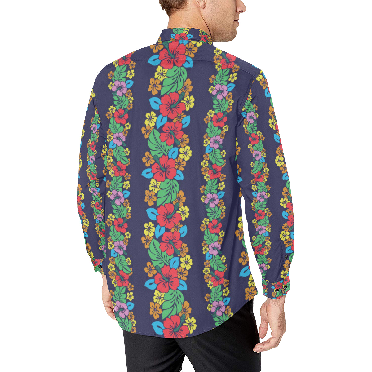 Hawaiian Themed Pattern Print Design H03 Men's Long Sleeve Shirt
