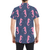 SeaHorse Pink Pattern Print Design 02 Men's Short Sleeve Button Up Shirt