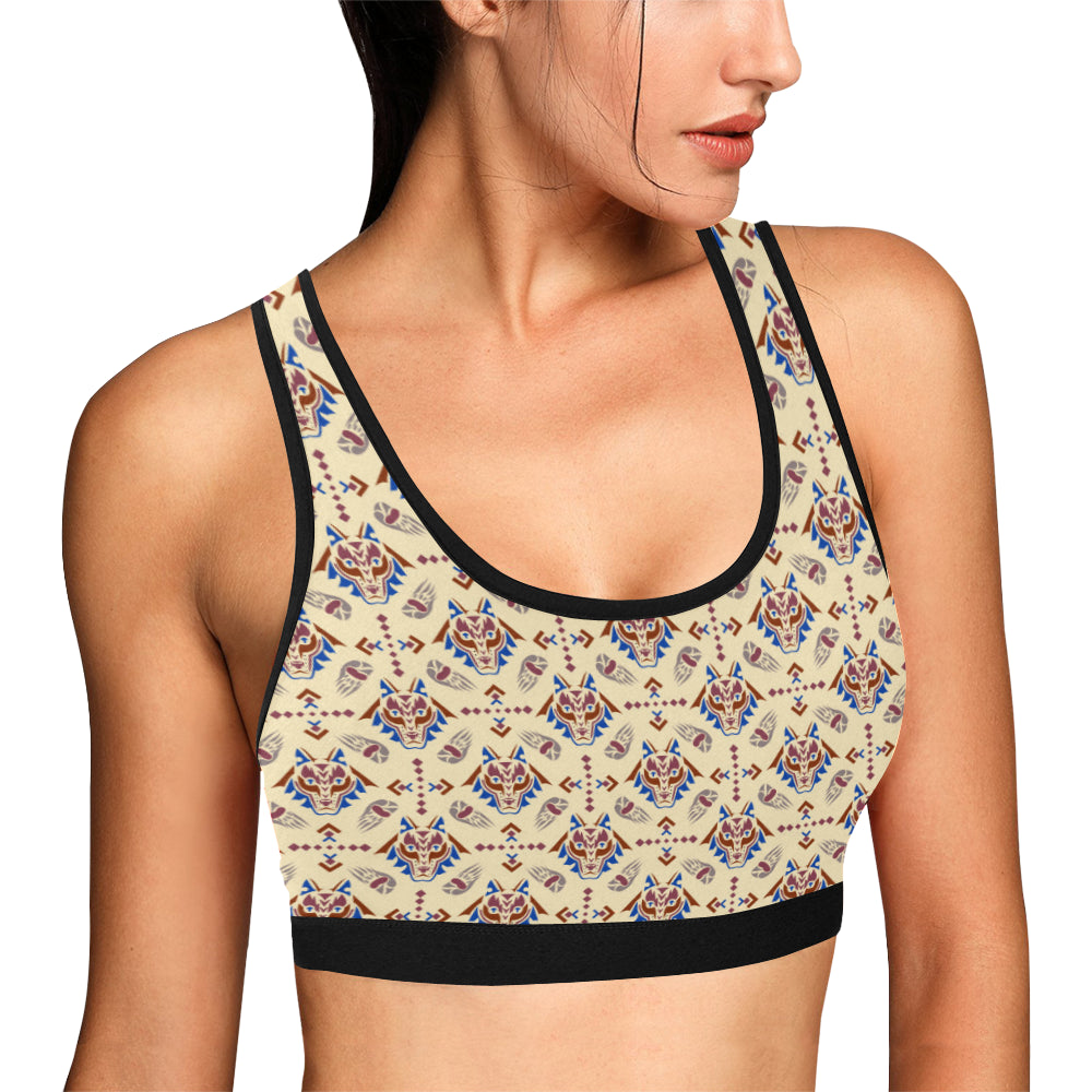 Aztec Wolf Pattern Print Design 03 Sports Bra
