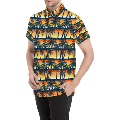 Palm Tree Pattern Print Design PT011 Men's Short Sleeve Button Up Shirt