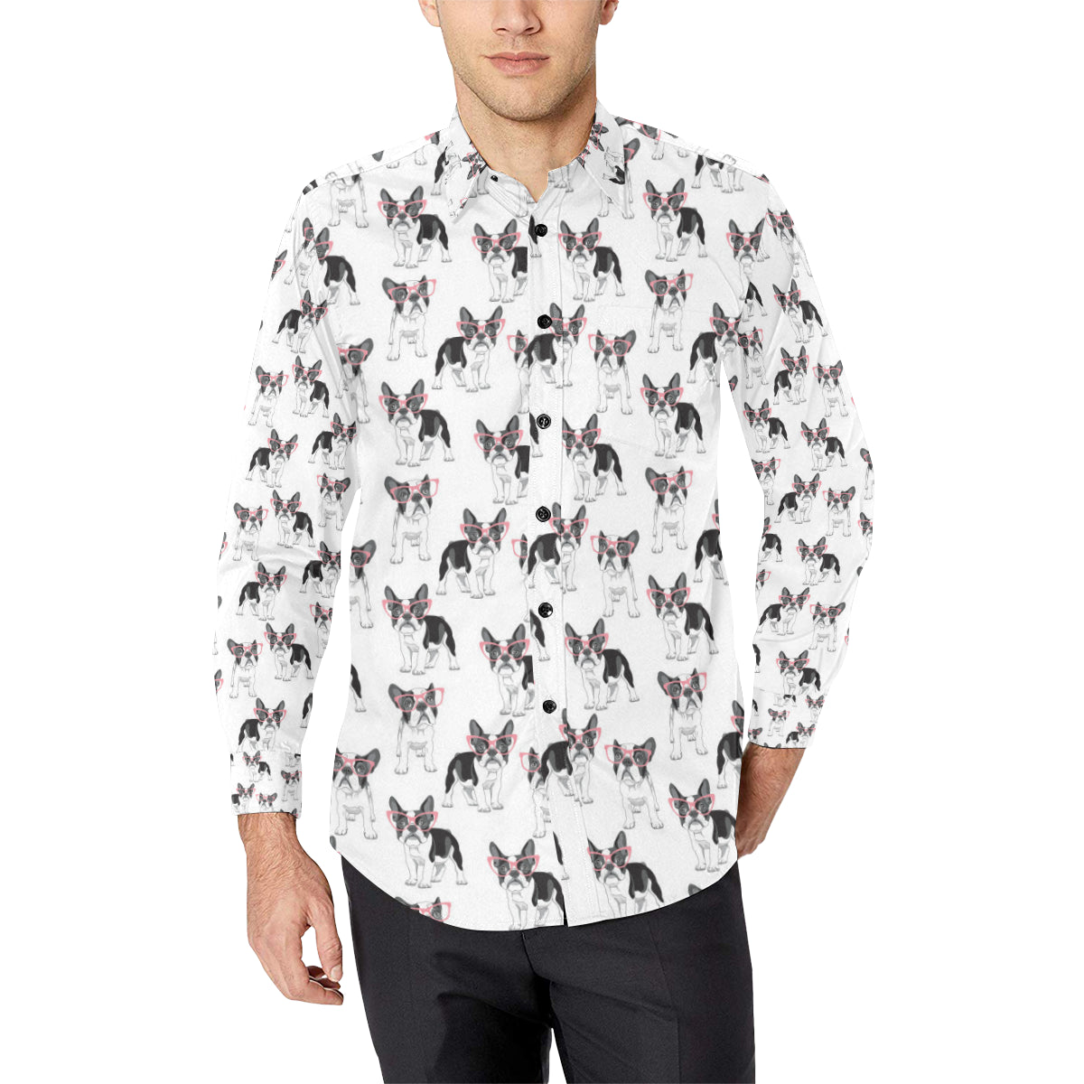 Boston Terrier Pattern Print Design 03 Men's Long Sleeve Shirt