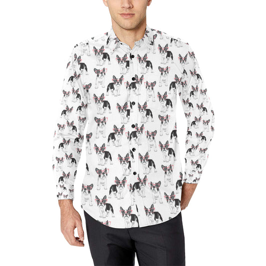 Boston Terrier Pattern Print Design 03 Men's Long Sleeve Shirt
