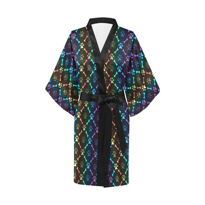 Paw Rainbow Pattern Print Design A01 Women's Short Kimono