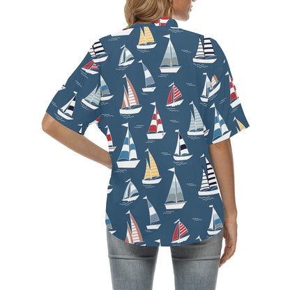 Sailing Ships Pattern Print Design A04 Women's Hawaiian Shirt