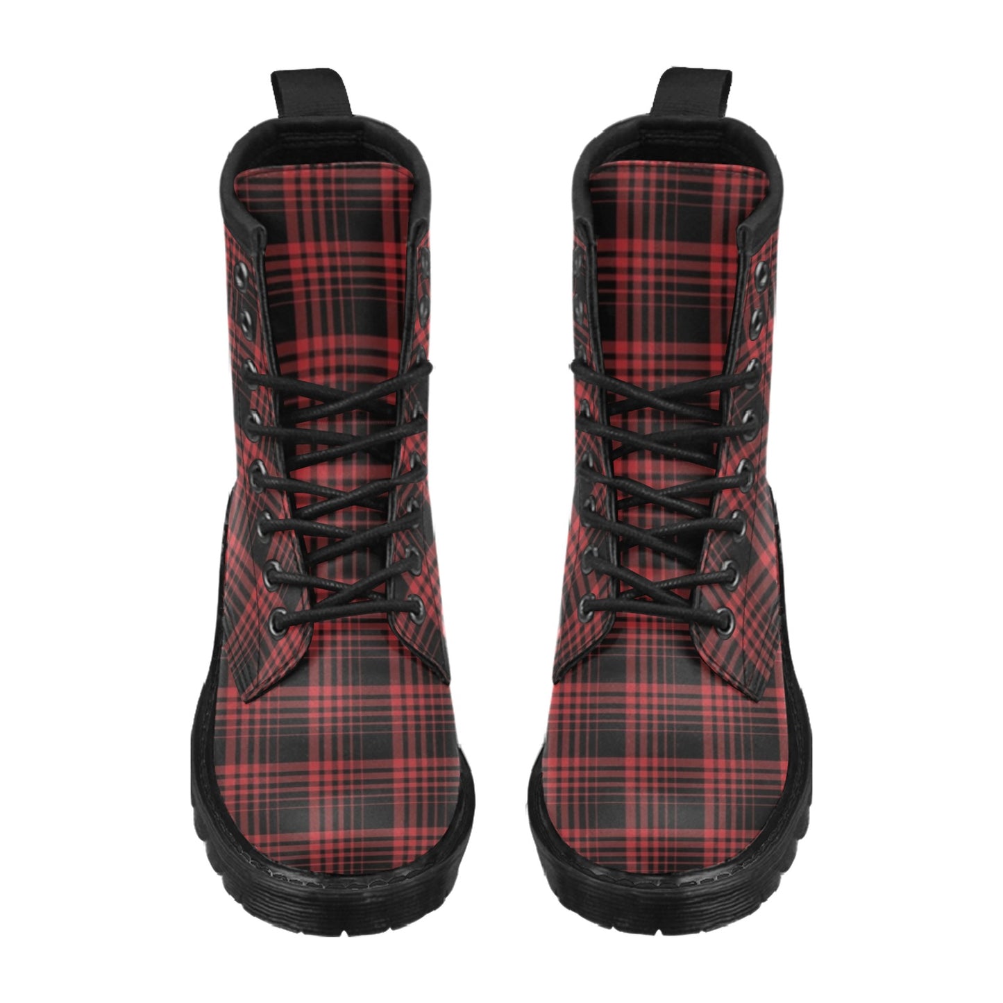 Tartan Red Black Print Design LKS303 Women's Boots