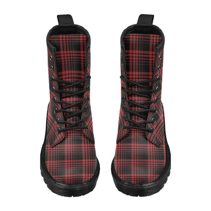 Tartan Red Black Print Design LKS303 Women's Boots
